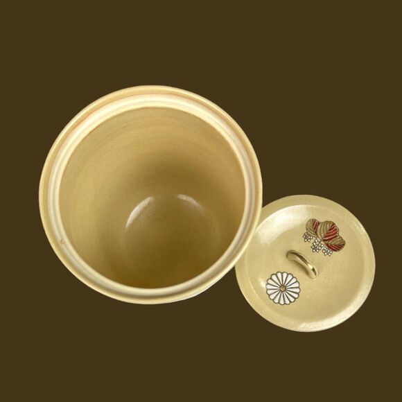 Mid Century Japanese Daisy Vintage Pottery Floral Tea Matcha Canister Jar Whisk - Picture 7 of 12